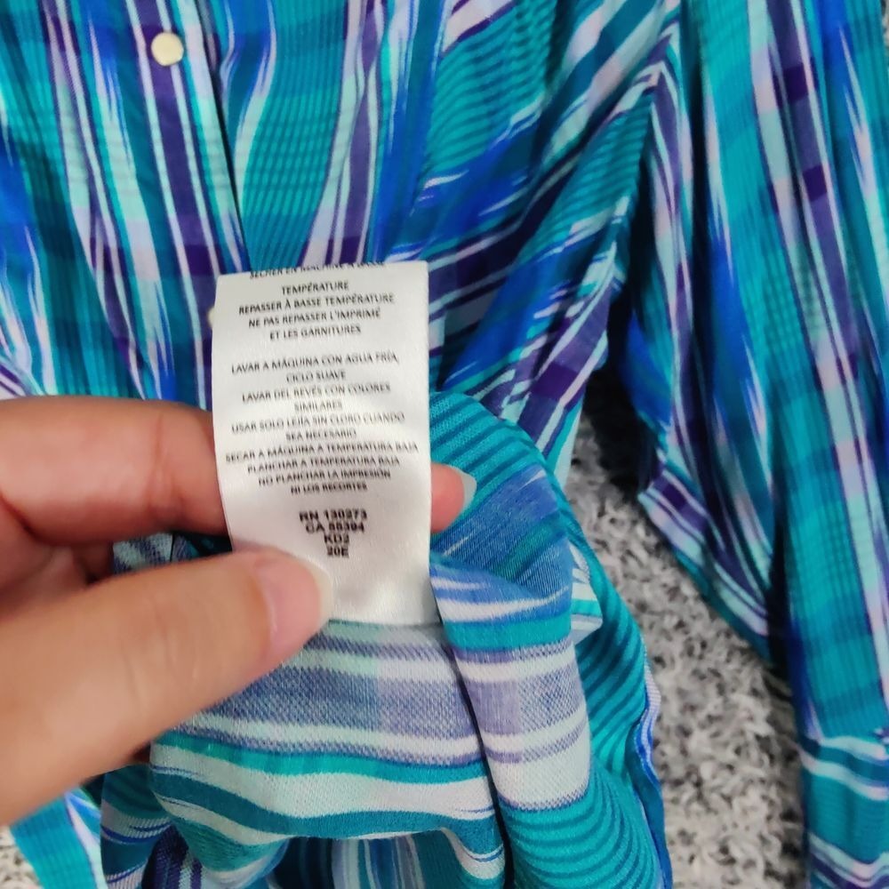 Wrangler Retro Womens Cowgirl Vibrant Western Bell Sleeve Shirt XL Ikat Plaid - Picture 9 of 10